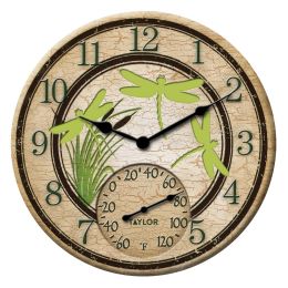 Taylor Precision Products 92674T 12-Inch Dragonflies Clock with Thermometer