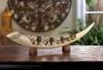 Carved Tusk with Green Elephant Family