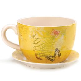 Butterfly Dolomite Tea Cup Planter - 6.25 inches