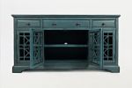 Craftsman Series 60 Inch Wooden Media Unit with 3 Drawers, Antique Blue