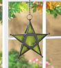 Glass Star Hanging Candle Lantern - Green
