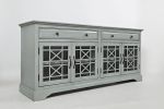 Craftsmen Series 70 Inch Accent Cabinet with Fretwork Glass Front, Earl Gray