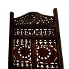 Hand Carved Sun And Moon Design Fold able 4-Panel Wooden Room Divider, Brown