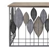 Wooden Top Console Table with Metal Leaf Embellishment, Brown and Gray