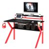 PVC Coated Ergonomic Metal Frame Gaming Desk, Black and Red