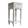 Spacious Mango Wood Side Table with Metal Ring Handle, White