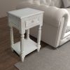 Spacious Mango Wood Side Table with Metal Ring Handle, White