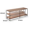 3 Tier Metal Framed Entertainment Unit with Wooden Shelves, Brown and Black
