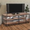 3 Tier Metal Framed Entertainment Unit with Wooden Shelves, Brown and Black
