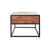 2 Drawer Industrial Metal Coffee Table with Wooden Tile Top, Brown and Black