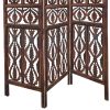 Decorative 3 Panel Mango Wood Screen with Abstract Carvings, Brown