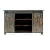 60 Inch Wooden Console with Barn Style Sliding Door Storage,Distressed Brown