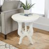 Round Wooden End Table with 4 Legged Flared Pedestal Base, Distressed White