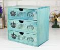 Lovely Small Crown Pattern Wood Storage Chests Storage Cabinet Toys,Blue