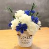Artificial Flowers for Wedding/ Party Table Ornaments- White Rose and Blue Butterfly Flowers