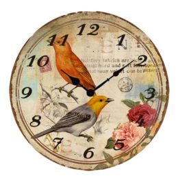 12" European Retro Wall Clock Bird Decor Silence Hanging Clock, B