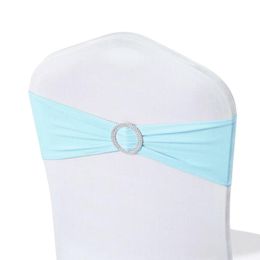10PCS Chair Back Wedding Bow Sashes Chair Cover Bands With Buckle-Blue