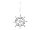 Rustic White Decorative Ship Wheel With Anchor Christmas Tree Ornament 6&quot;
