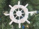 Rustic White Decorative Ship Wheel With Starfish Christmas Tree Ornament 6&quot;