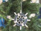 Rustic Dark Blue and White Decorative Ship Wheel Christmas Tree Ornament 6""