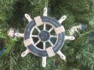 Rustic Dark Blue and White Decorative Ship Wheel Christmas Tree Ornament 6""