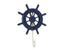 Rustic All Dark Blue Decorative Ship Wheel with Hook 8&quot;