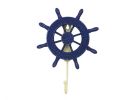 Rustic All Dark Blue Decorative Ship Wheel with Hook 8&quot;