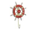 Rustic Red and White Decorative Ship Wheel with Hook 8&quot;