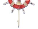 Rustic Red and White Decorative Ship Wheel with Hook 8&quot;