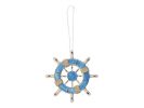 Rustic Light Blue and White Decorative Ship Wheel Christmas Tree Ornament 6""