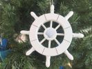 White Decorative Ship Wheel With Seashell Christmas Tree Ornament  6&quot;