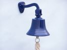 Solid Brass Hanging Ship's Bell 6"" - Blue Powder Coated