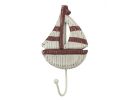 Wooden Rustic Decorative Red and White Sailboat with Hook 7&quot;