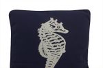 Navy Blue and White Seahorse Pillow 16""