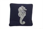 Navy Blue and White Seahorse Pillow 16""