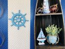 Light Blue Decorative Ship Wheel with Sailboat 12""