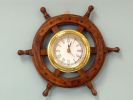Deluxe Class Wood And Brass Ship Wheel Clock 12&quot;