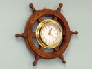 Deluxe Class Wood And Brass Ship Wheel Clock 12&quot;