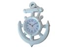 Whitewashed Ship Wheel and Anchor Wall Clock 15&quot;
