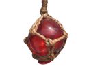 Red Japanese Glass Ball Fishing Float With Brown Netting Decoration 2&quot;