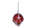 Red Japanese Glass Ball Fishing Float With White Netting Decoration 3""