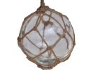 Clear Japanese Glass Ball Fishing Float With Brown Netting Decoration 4&quot;