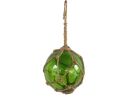Green Japanese Glass Ball Fishing Float With Brown Netting Decoration 4""