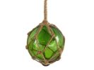 Green Japanese Glass Ball Fishing Float With Brown Netting Decoration 4""