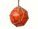 Orange Japanese Glass Ball Fishing Float With Brown Netting Decoration 4&quot;