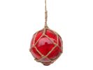 Red Japanese Glass Ball Fishing Float With Brown Netting Decoration 4""