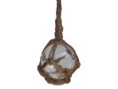 Clear Japanese Glass Ball Fishing Float With Brown Netting Decoration 2""