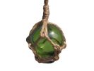 Green Japanese Glass Ball Fishing Float With Brown Netting Decoration 2""