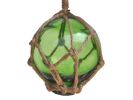 Green Japanese Glass Ball Fishing Float With Brown Netting Decoration 3&quot;