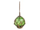 Green Japanese Glass Ball Fishing Float With Brown Netting Decoration 3&quot;